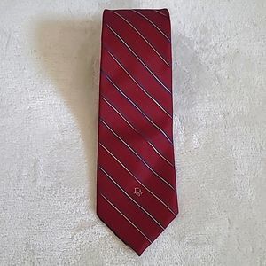 Vintage Christian Dior Men's Necktie Red Navy White Regimental Stripe Short Tie